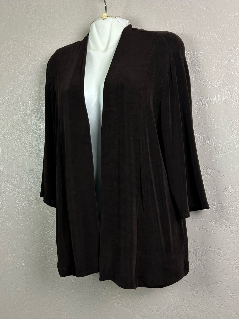 Chico's Dark Brown Open-Front Lightweight Cardigan - Picture 8 of 16